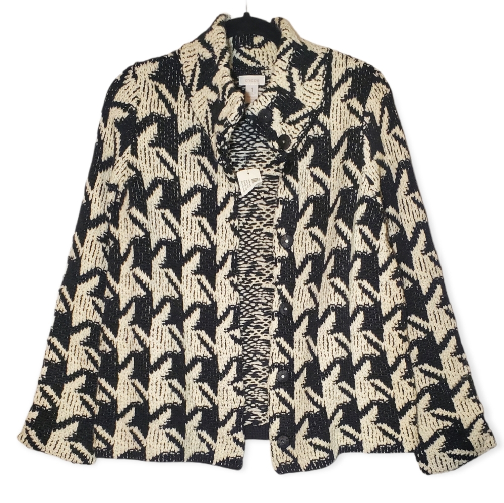 NWT Chico's Chunky Herringbone Black & Ivory Size 1